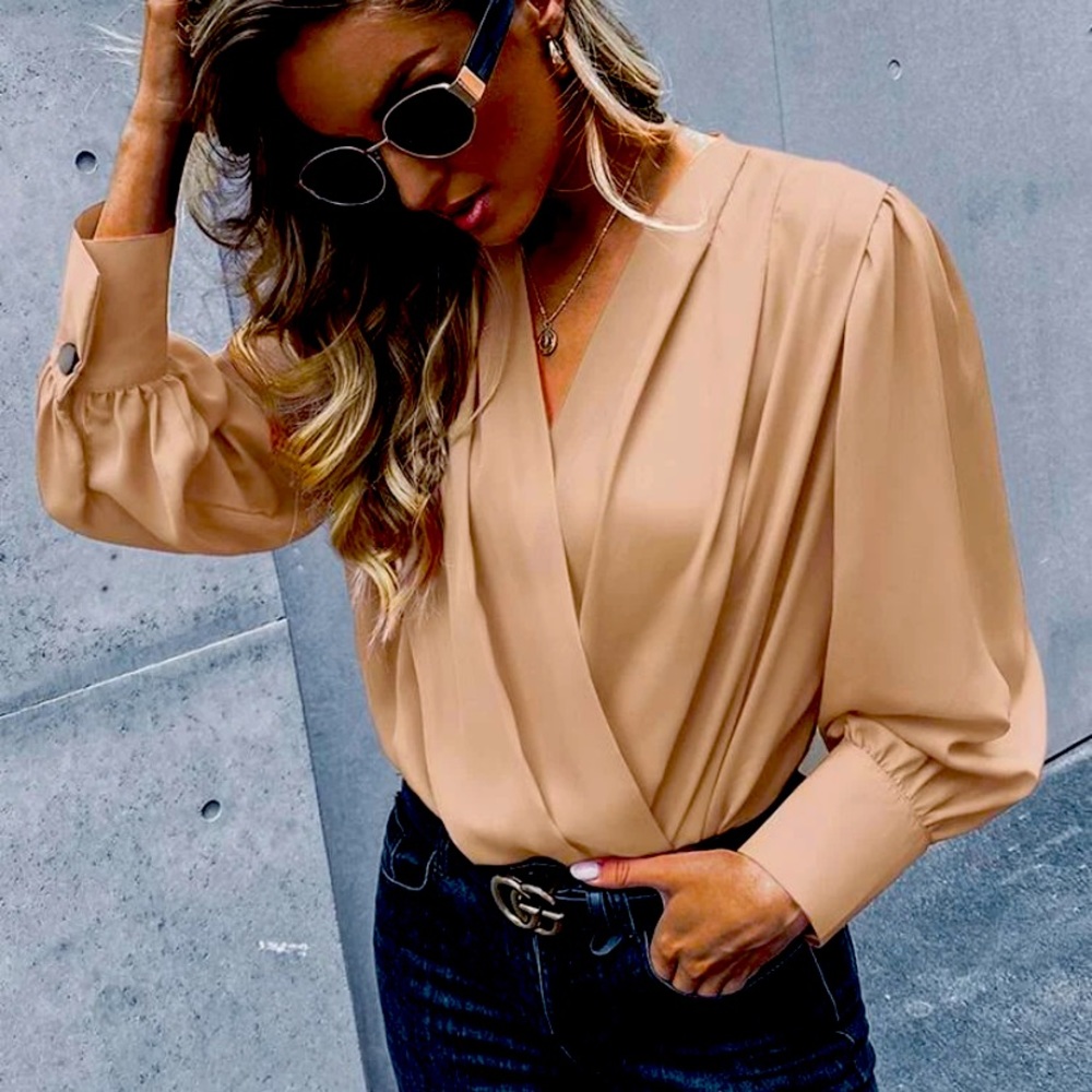Solid surplice front bodysuit